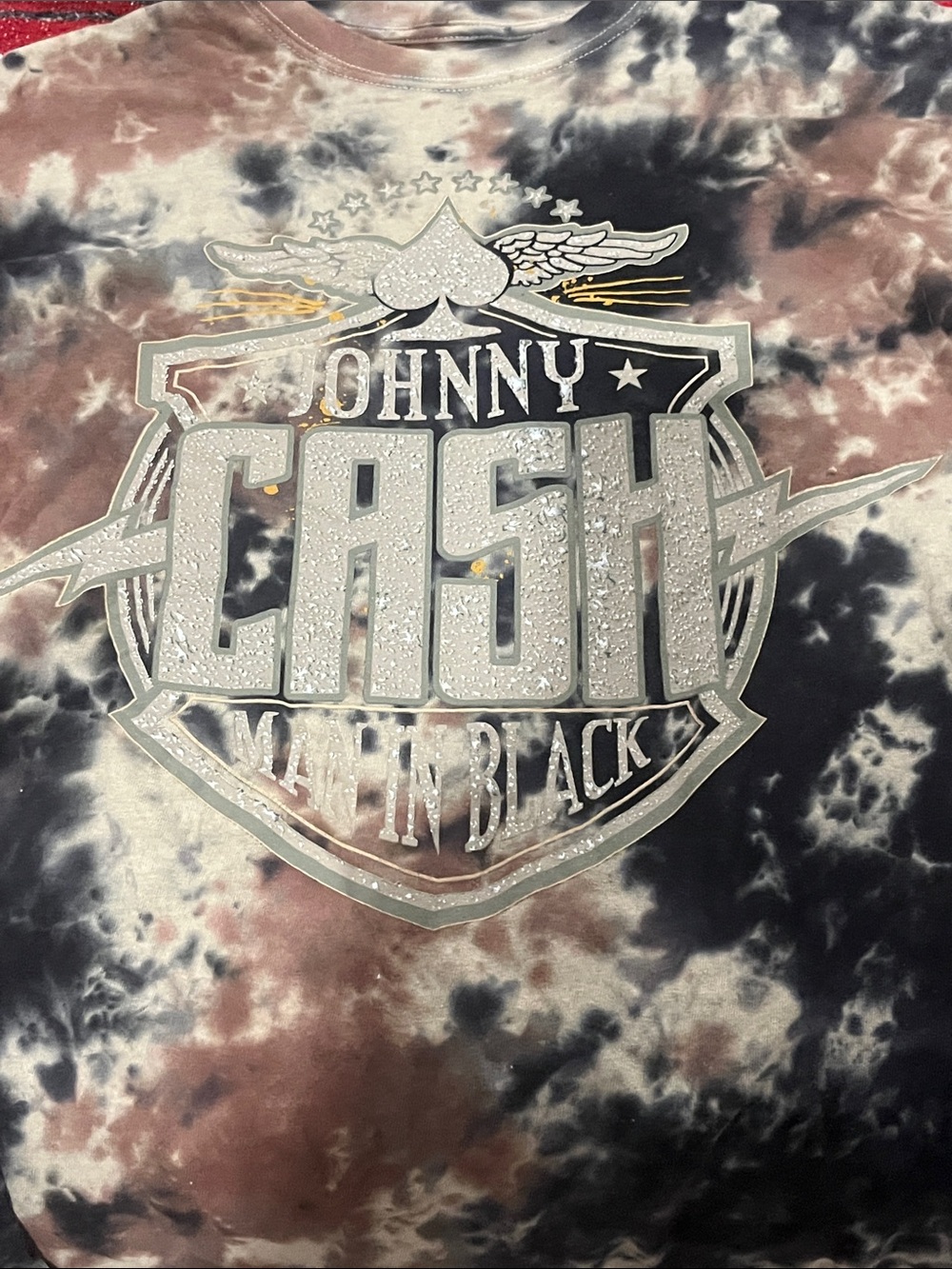 Johnny Cash Tie-Dye Tee in Black & Brown man in Black